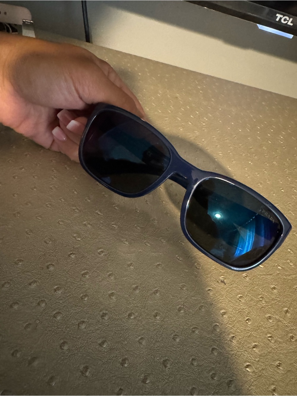 Blue Frame Sunglasses with Mirrored Lenses